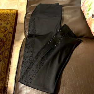 Luxeladyfit black leggings. Fabric with a shine and sequins down the outside leg